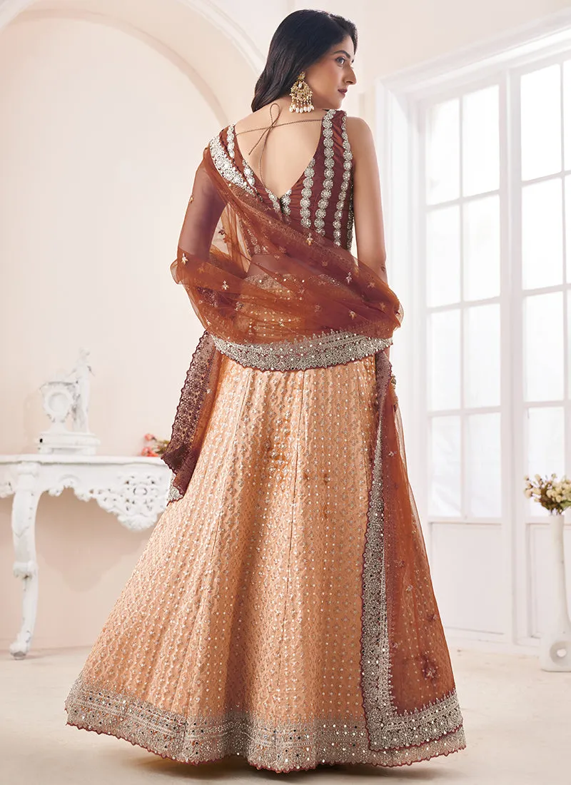 Orange Sequence Embroidery Wedding Lehenga Choli