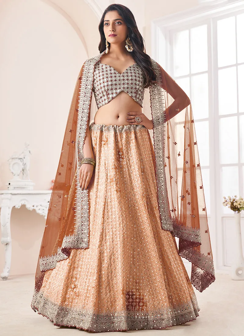 Orange Sequence Embroidery Wedding Lehenga Choli