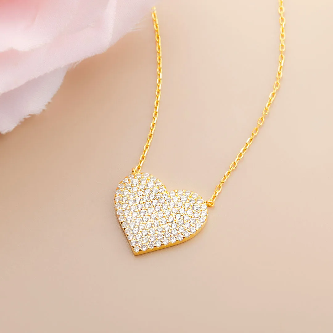 Pave´ Diamonds Love Necklace in Yellow Gold