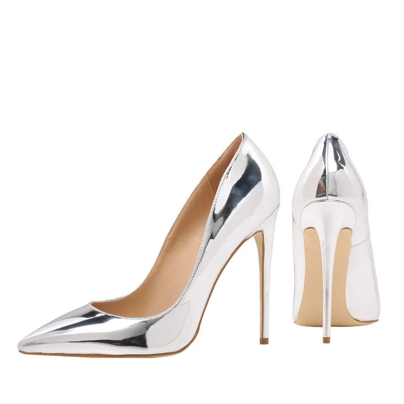 Pointed Toe 12cm / 10cm High Heels Glitter Patent Party Pumps for Woman