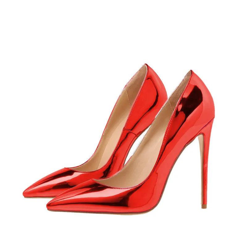 Pointed Toe 12cm / 10cm High Heels Glitter Patent Party Pumps for Woman