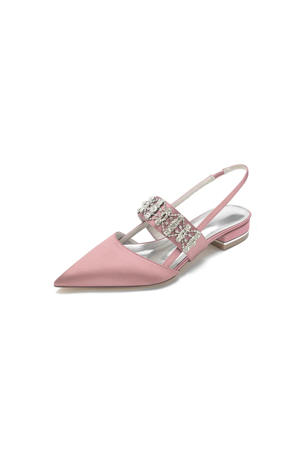 Pointed Toe Rhinestone Beaded Kitten Heels