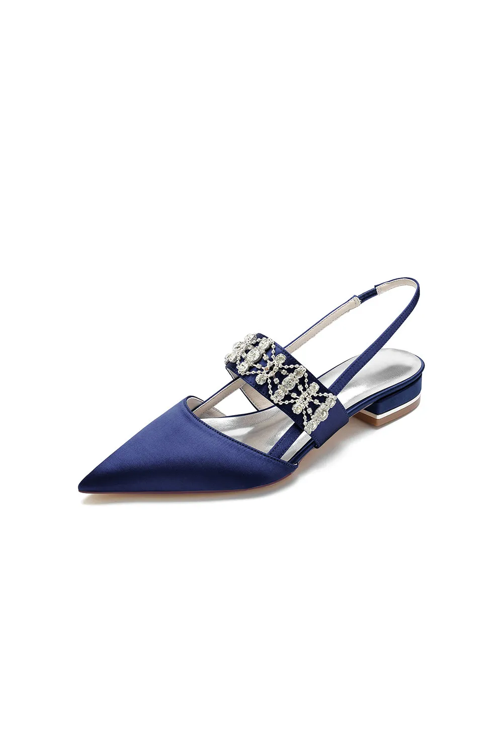 Pointed Toe Rhinestone Beaded Kitten Heels