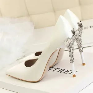Pointy Silver High Heels - Satin, 10CM Heel, 1CM Platform
