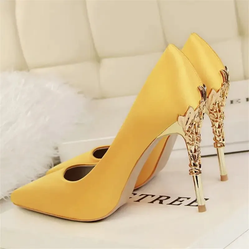 Pointy Silver High Heels - Satin, 10CM Heel, 1CM Platform