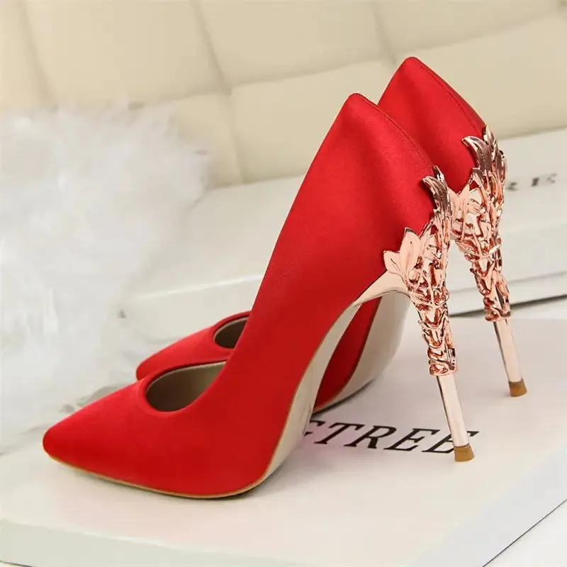 Pointy Silver High Heels - Satin, 10CM Heel, 1CM Platform