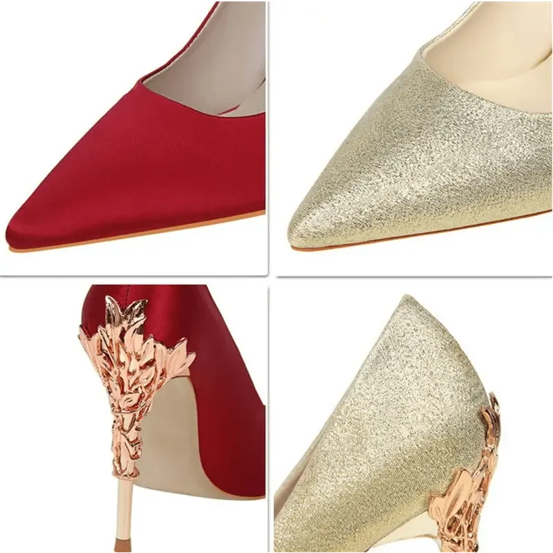 Pointy Silver High Heels - Satin, 10CM Heel, 1CM Platform
