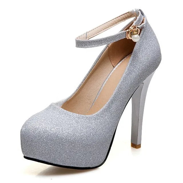 Purpdrank - Women's Heels Glitter Crystal Sequined Jeweled Plus Size Ankle Strap Heels Wedding Daily Party & Evening Platform High Heel Closed Toe Basic Synthetics Ankle Strap Solid Colored Black Silver Gold