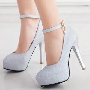 Purpdrank - Women's Heels Glitter Crystal Sequined Jeweled Plus Size Ankle Strap Heels Wedding Daily Party & Evening Platform High Heel Closed Toe Basic Synthetics Ankle Strap Solid Colored Black Silver Gold