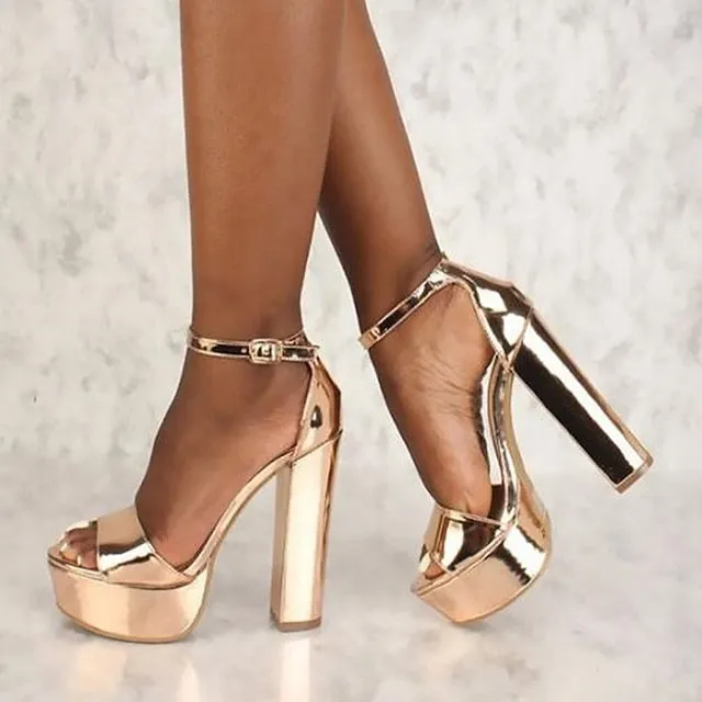 Purpdrank - Women's Heels Platform Sandals Ankle Strap Sandals Buckle Platform High Heel Ankle Strap Heel Peep Toe Patent Leather Buckle Solid Colored Silver Gold