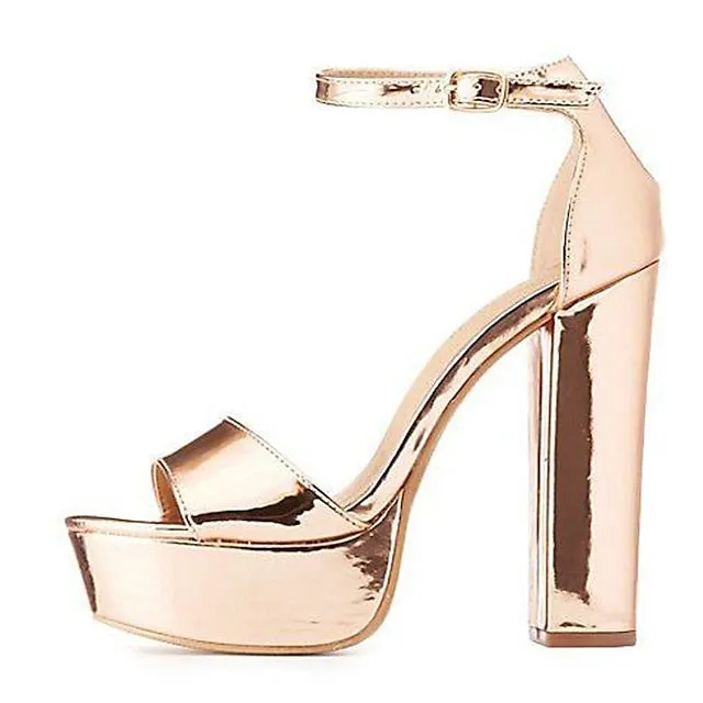 Purpdrank - Women's Heels Platform Sandals Ankle Strap Sandals Buckle Platform High Heel Ankle Strap Heel Peep Toe Patent Leather Buckle Solid Colored Silver Gold