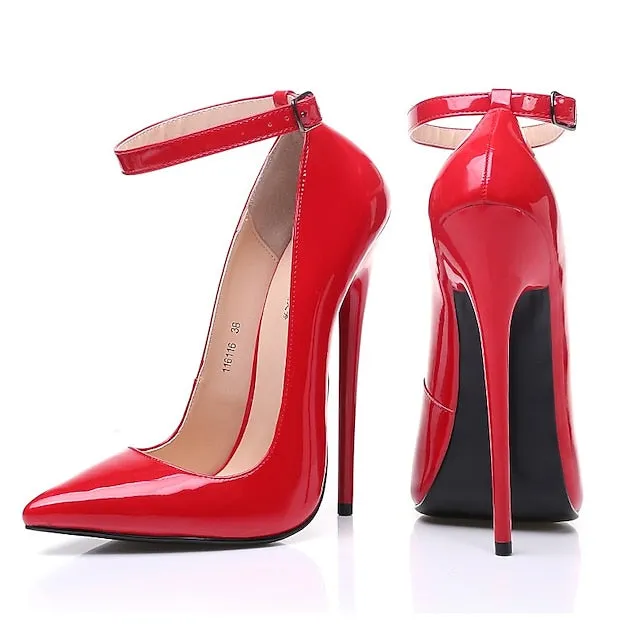 Purpdrank - Women's Heels Stilettos Ankle Strap Heels Party Work Daily Summer Stiletto Heel Pointed Toe Sexy Casual Patent Leather Buckle Solid Color Black Red