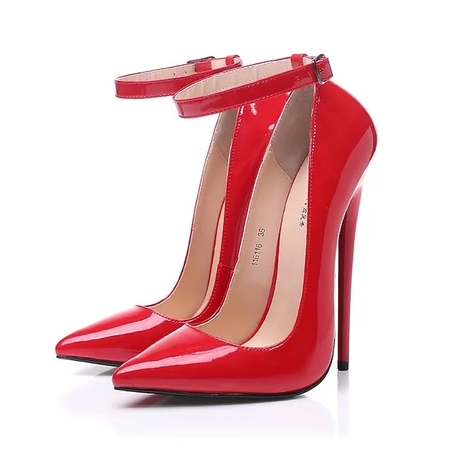 Purpdrank - Women's Heels Stilettos Ankle Strap Heels Party Work Daily Summer Stiletto Heel Pointed Toe Sexy Casual Patent Leather Buckle Solid Color Black Red