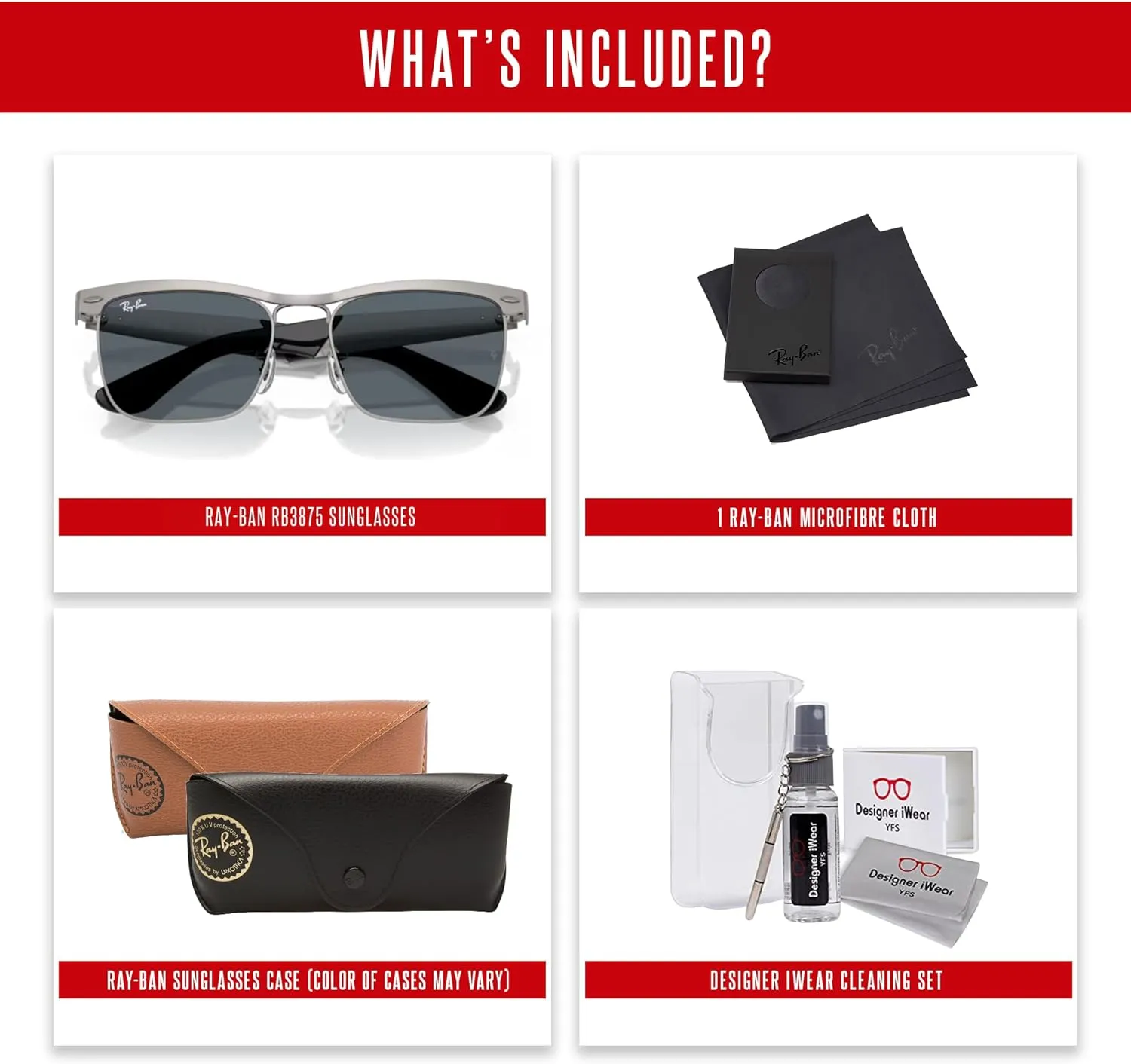 Ray-Ban RB3875 Wayfarer Deluxe Square Sunglasses For Men For Women   BUNDLE With Designer iWear Complimentary Eyewear Kit