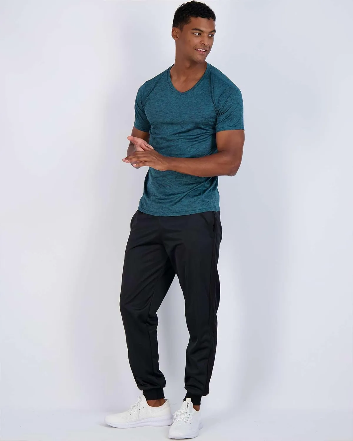 Real Essentials 5 Pack: Men??s V-Neck Dry-Fit Moisture Wicking Active Athletic Tech Performance T-Shirt