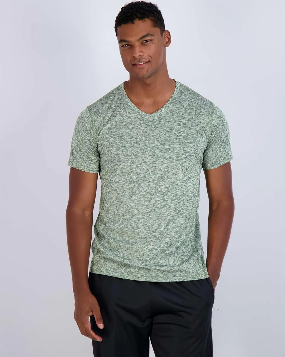Real Essentials 5 Pack: Men??s V-Neck Dry-Fit Moisture Wicking Active Athletic Tech Performance T-Shirt
