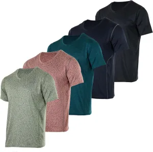 Real Essentials 5 Pack: Men??s V-Neck Dry-Fit Moisture Wicking Active Athletic Tech Performance T-Shirt