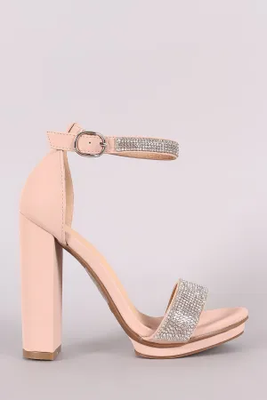 Rhinestone Accent Nubuck Ankle Strap Platform Chunky Heel
