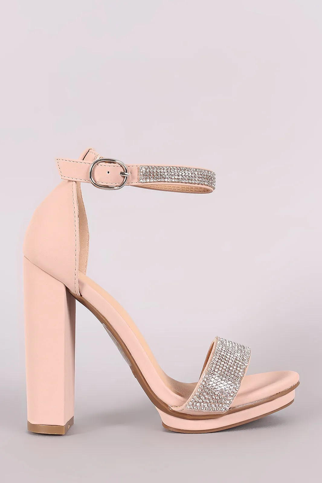 Rhinestone Accent Nubuck Ankle Strap Platform Chunky Heel