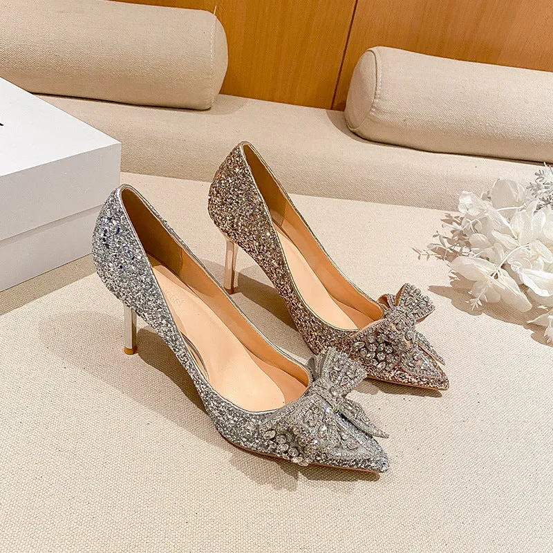 Shiny Diamond Bow Knot Heels