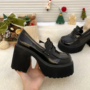 Sohiwoo Punk Buckle High Heels Pumps Women 2024  Autumn  Black Chunky Platform Lolita Shoes Woman Bowtie Thick Heel Gothic Shoes