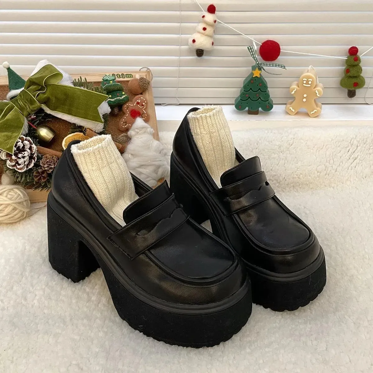 Sohiwoo Punk Buckle High Heels Pumps Women 2024  Autumn  Black Chunky Platform Lolita Shoes Woman Bowtie Thick Heel Gothic Shoes