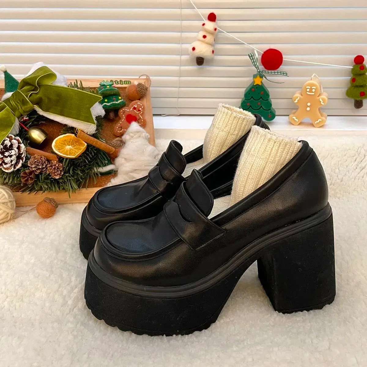 Sohiwoo Punk Buckle High Heels Pumps Women 2024  Autumn  Black Chunky Platform Lolita Shoes Woman Bowtie Thick Heel Gothic Shoes
