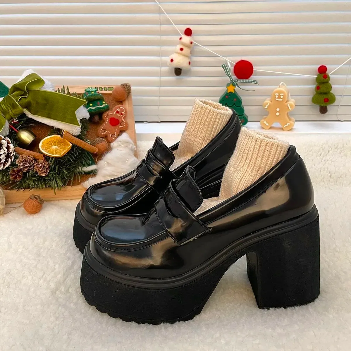 Sohiwoo Punk Buckle High Heels Pumps Women 2024  Autumn  Black Chunky Platform Lolita Shoes Woman Bowtie Thick Heel Gothic Shoes