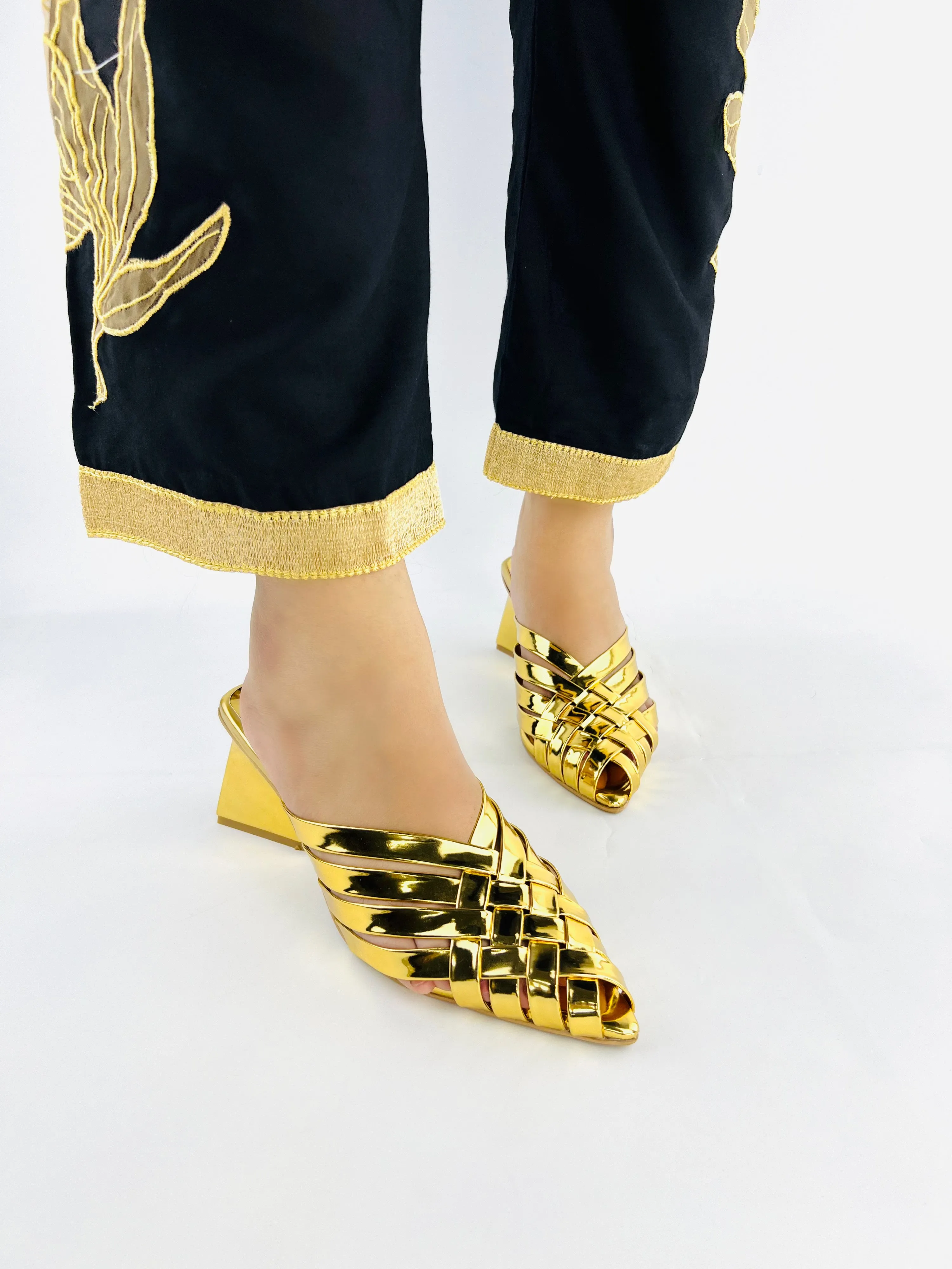 Spunkz Alfie GOLD Signature Slip-Ons Triangle heel