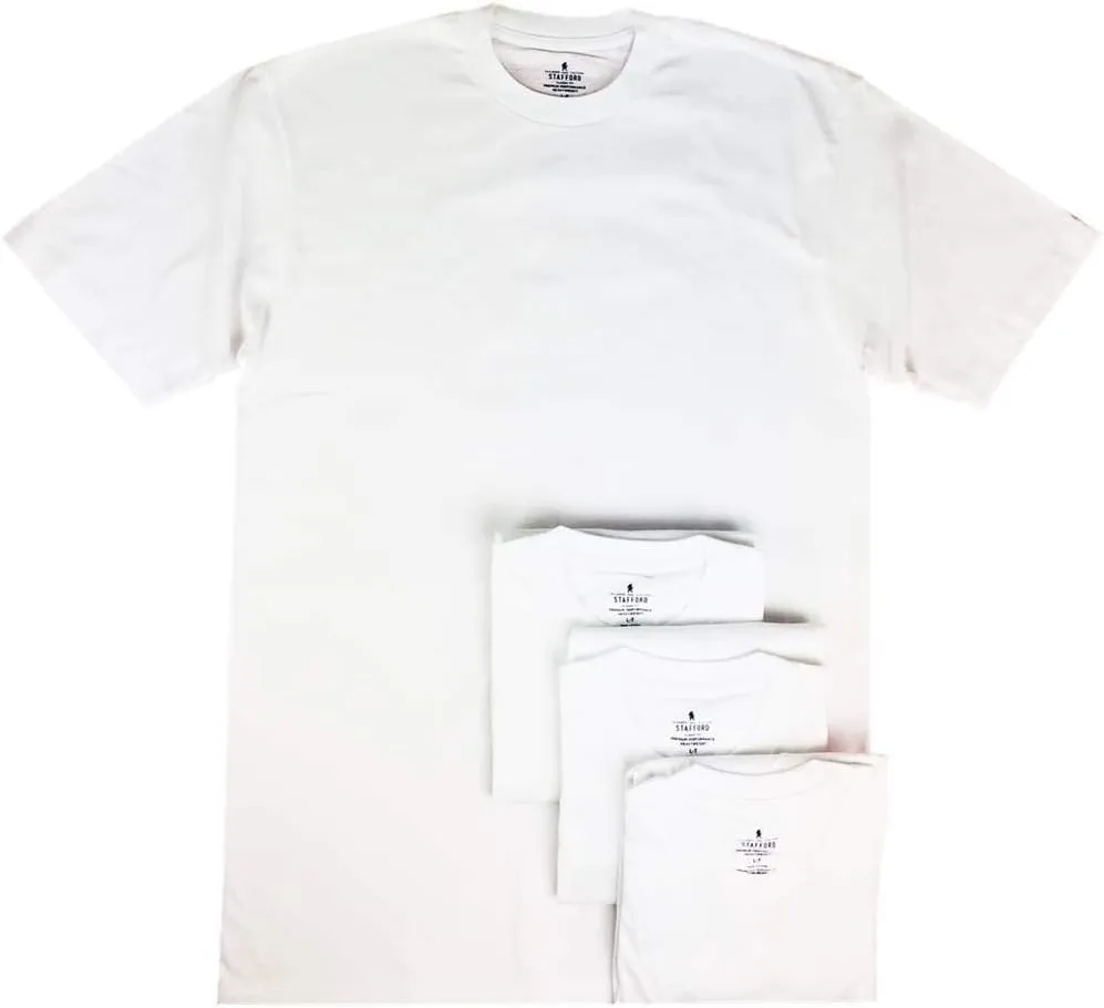 Stafford Men??s Tall/Extra Tall 100% Heavy Weight Cotton Crew Neck Undershirt, White, Short Sleeve, 4 Pack (Large Tall (LT))