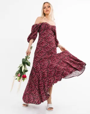 Sweetheart Neckline Midaxi Frill Dress in Pink Floral | Belle