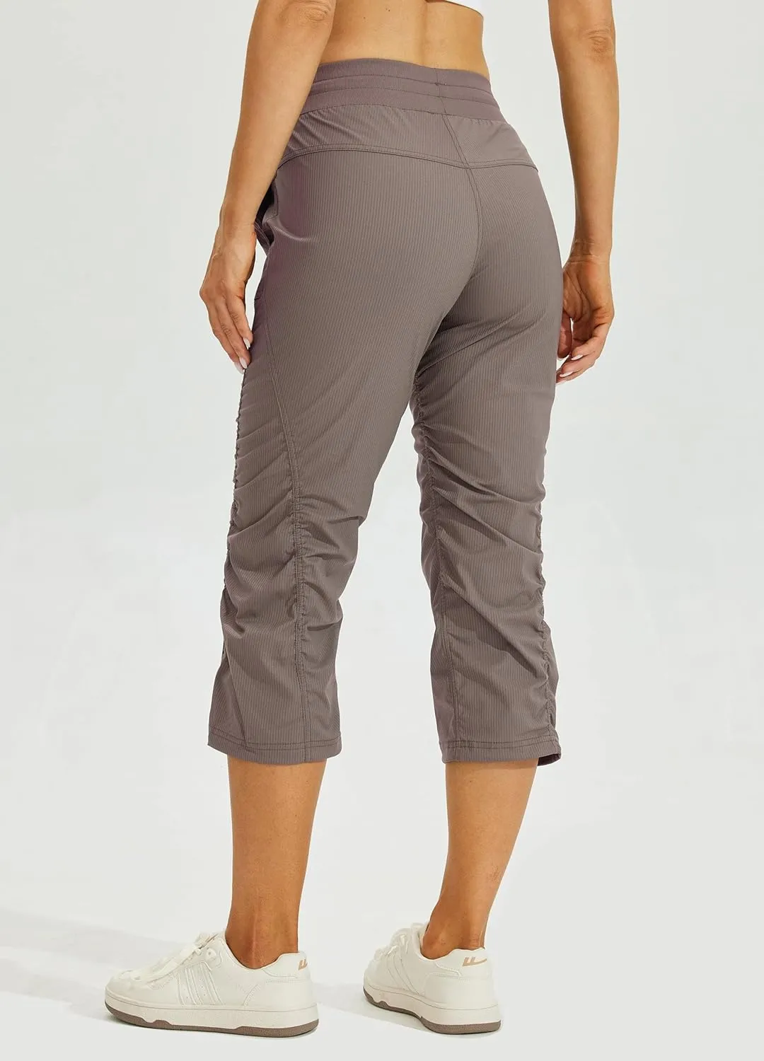 Willit Women's Quick-Dry Capris Travel Pants Lightweight Striped Woven Workout Casual Pants with Pockets