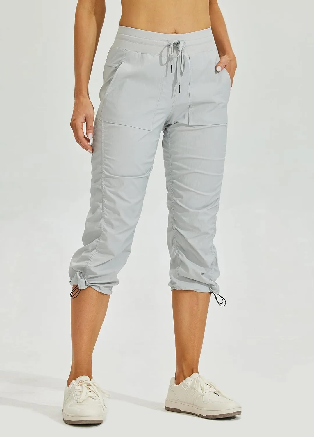 Willit Women's Quick-Dry Capris Travel Pants Lightweight Striped Woven Workout Casual Pants with Pockets