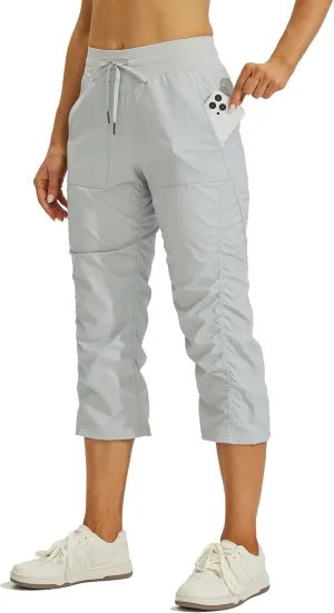 Willit Women's Quick-Dry Capris Travel Pants Lightweight Striped Woven Workout Casual Pants with Pockets