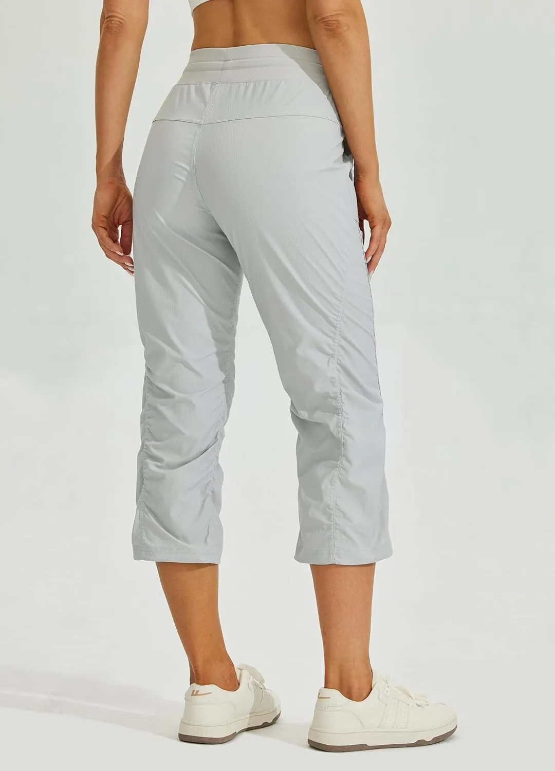 Willit Women's Quick-Dry Capris Travel Pants Lightweight Striped Woven Workout Casual Pants with Pockets
