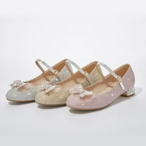 Women's Sparkling Glitter Rhinestone Bow Tie Block Heel Mary Jane Pumps