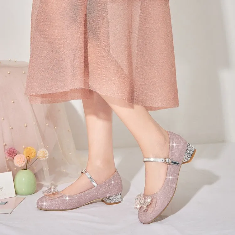 Women's Sparkling Glitter Rhinestone Bow Tie Block Heel Mary Jane Pumps