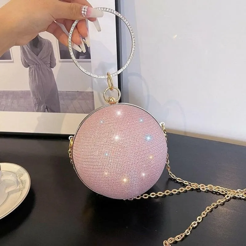 Womens Spherical Evening Bag with Diamond Studs for Stylish Events