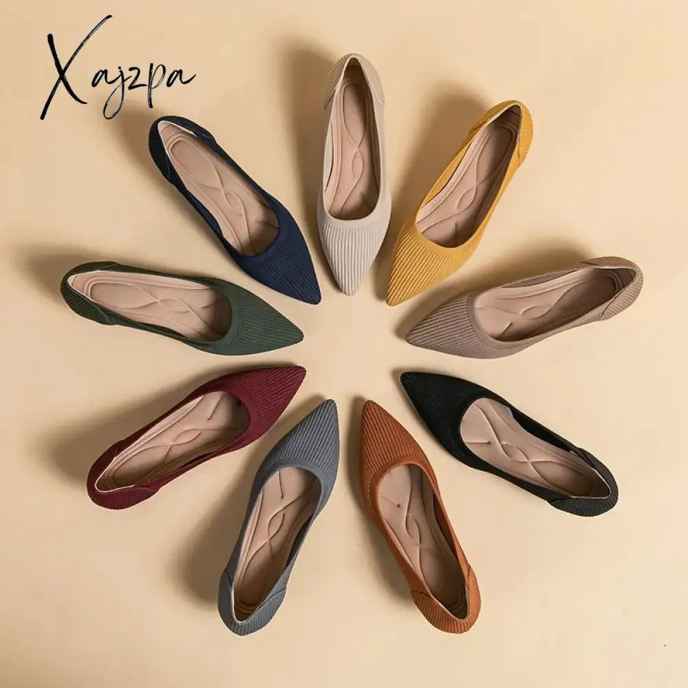 Xajzpa - Spring and Autumn Women&#39;s Large Shoes 2023 High Heels Solid Color Knitted Breathable Rubber Non slip Sole Latex Insole Work Shoe