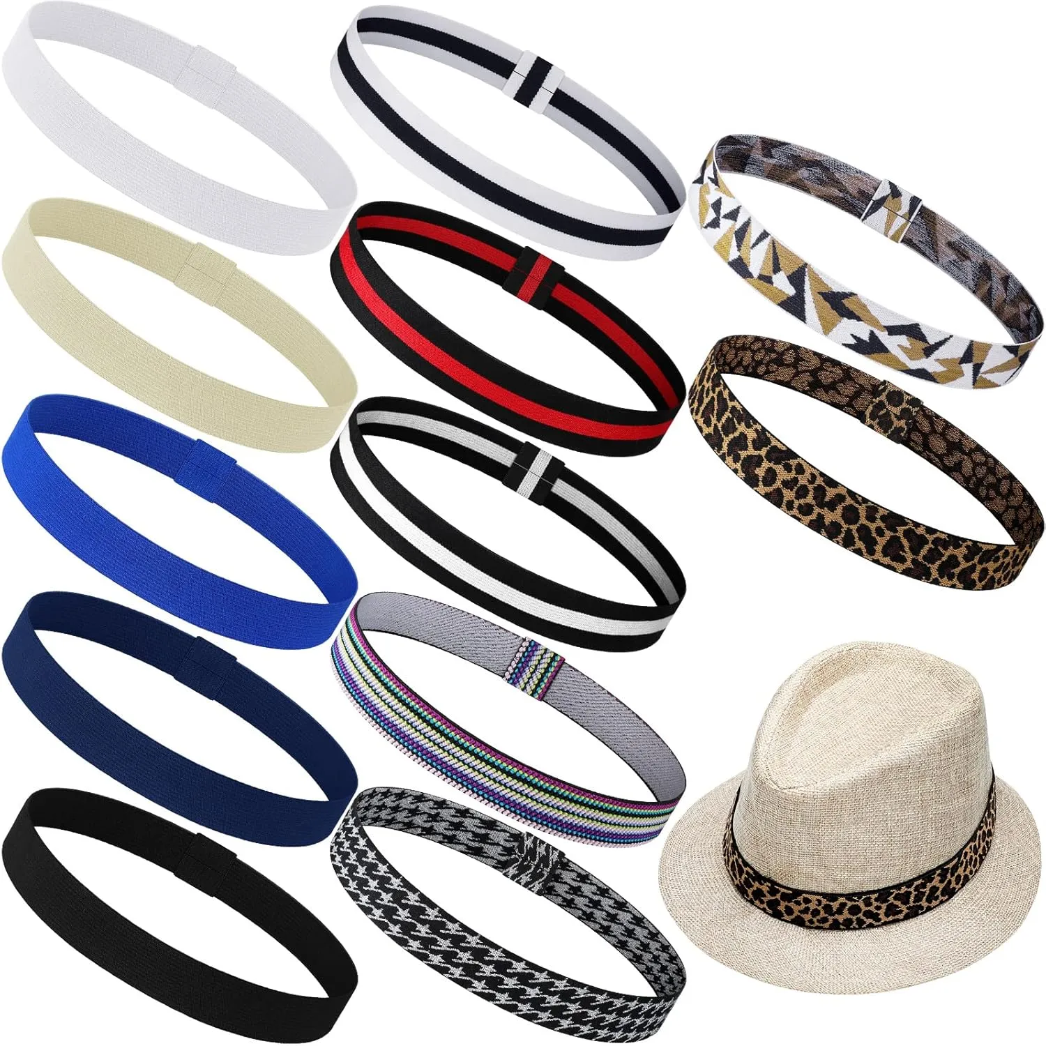 Xuhal 12 Pieces Stretchable Hat Band Ribbon Panama Western Cowboy Hat Bands for Women Men Straw Accessories
