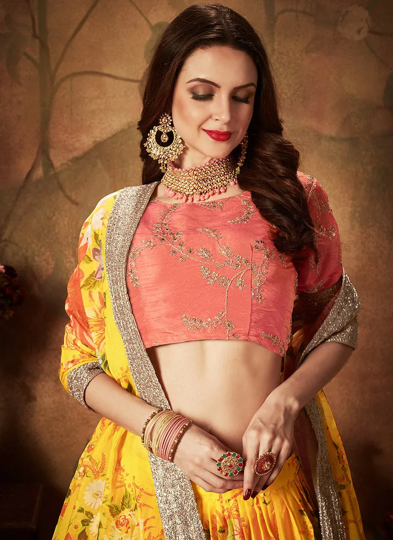 Yellow And Orange Designer Lehenga Choli