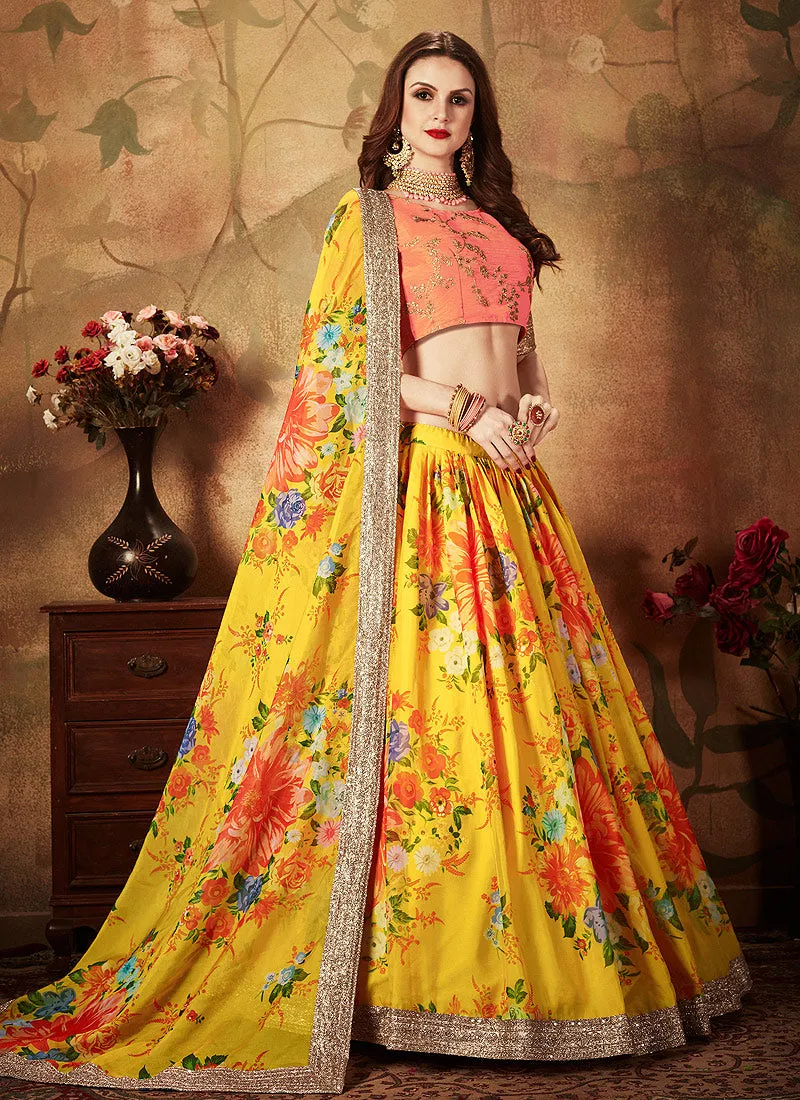 Yellow And Orange Designer Lehenga Choli